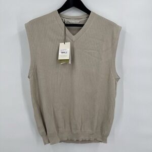 Cutter‎ & Buck Tan  V-Neck Vest Mens Size Large 100% Cotton Ribbed NEW Hong Kong